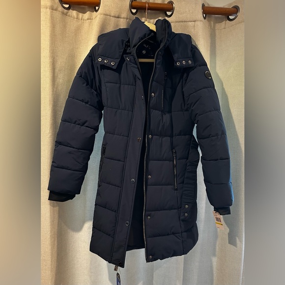 ❤️ NWT NAUTICA BELTED PUFFER COAT NAVY BLUE SIZE MEDIUM - Picture 2 of 6
